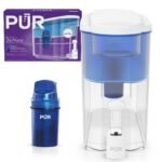 PUR 30 Cup Water Dispenser Filtration System Blue/White: BPA-Free, Filters Chlorine & Mercury, 40-Day Filter Life