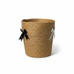 Alilang Woven Round Storage Basket Decorative Rope Organizer with Bow Accent and Open Top Design -Khaki