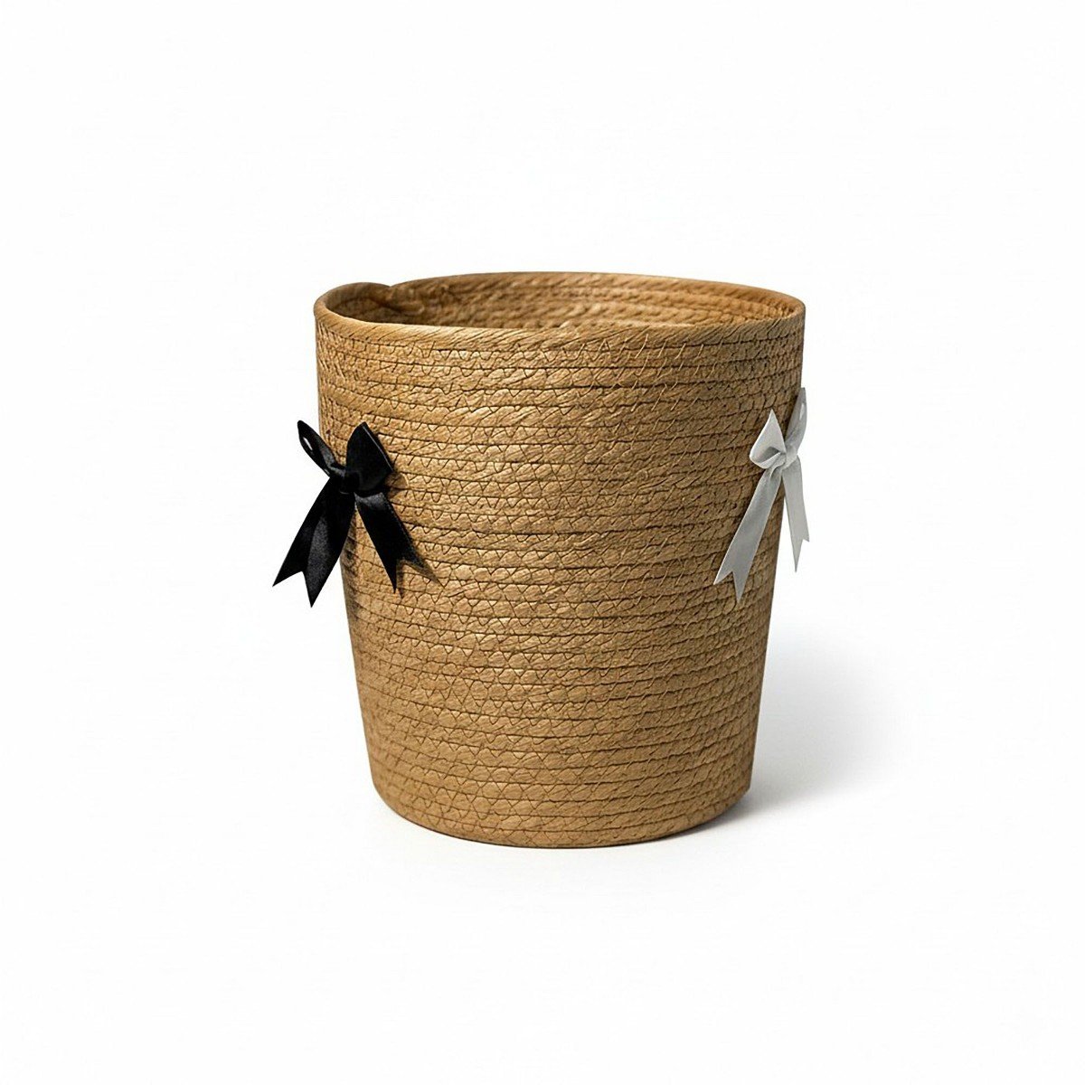 GUEST_2abdfaa6-728b-456c-8826-036bc1ef9fdc.jpg Alilang Woven Round Storage Basket Decorative Rope Organizer with Bow Accent and Open Top Design -Khaki - Image 1