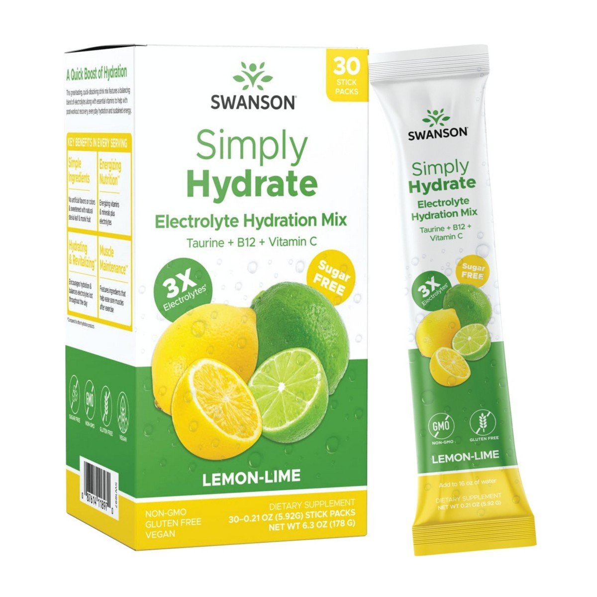 GUEST_2b17d1f5-4b27-4040-809d-a1ad5fe0b6b1.jpg Swanson Simply Hydrate Electrolyte Mix - Sugar-Free Lemon-Lime Flavor - 30 Packets - Image 1