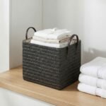 REGALWOVEN 2 Pcs Woven Storage Basket, Shelf Closet Storage Bin for Clothes, Shoes, Organizer Bin with Handles for Home Decor Black 11.8*9.1*11.4in - Image 2