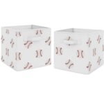 Sweet Jojo Designs Fabric Storage Bins Set Baseball Patch White and Red
