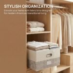 REGALWOVEN Storage Cube, Fabric Storage Bin with Handles for Shelves, Plaid Collapsible Storage Basket for Clothes Beige 15*9.8*8.3in - Image 2