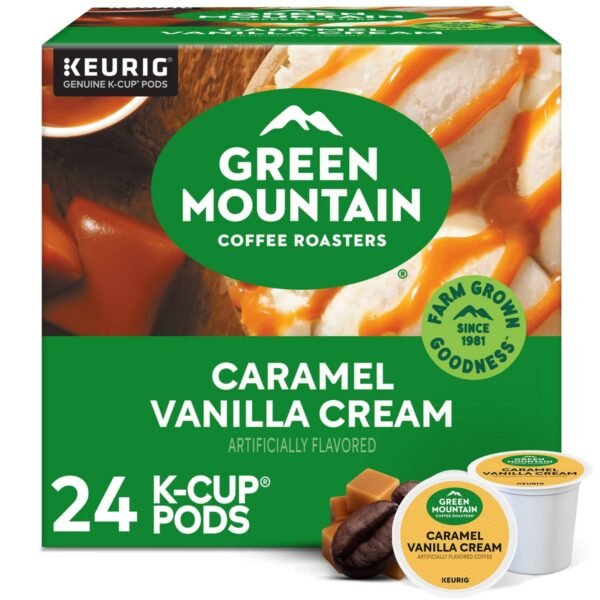Green Mountain Caramel Vanilla Cream Flavored Keurig K-Cup Light Roast Coffee Pods - 24ct