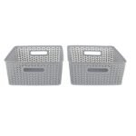 Simplify 2pk Resin Herringbone Storage Tote Medium Gray - Image 3