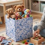 Alilang Floral Quilted Fabric Storage Cube Bin with Carry Handles - Blue - Image 2