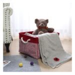 Unique Bargains Foldable Baskets Canvas Fabric Cube Container with Rope Handles Storage Bins Red Small