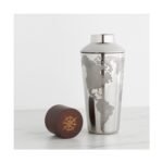 Viski Globe 32 oz Stainless Steel Cocktail Shaker with Etched World Map & Compass, Wood Cap for Whiskey Sour, Home Bar Decor, Birthday Gifts for Men - Image 6