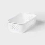 Narrow Small Rounded Rectangle Decorative Plastic Bin White - Brightroom™
