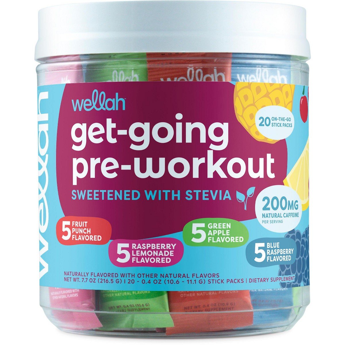 GUEST_32fc293d-9774-4f55-a13a-db4a5418a068.jpg Wellah Get-Going Pre-Workout Variety Pack – 20 Sticks, 200mg Caffeine, Stevia-Sweetened, Fruit Punch, Raspberry, Green Apple, Blue Raspberry - Image 1