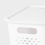 Narrow Medium Rounded Rectangle Decorative Plastic Bin with Cutout Handles White - Brightroomâ„¢ - Image 3