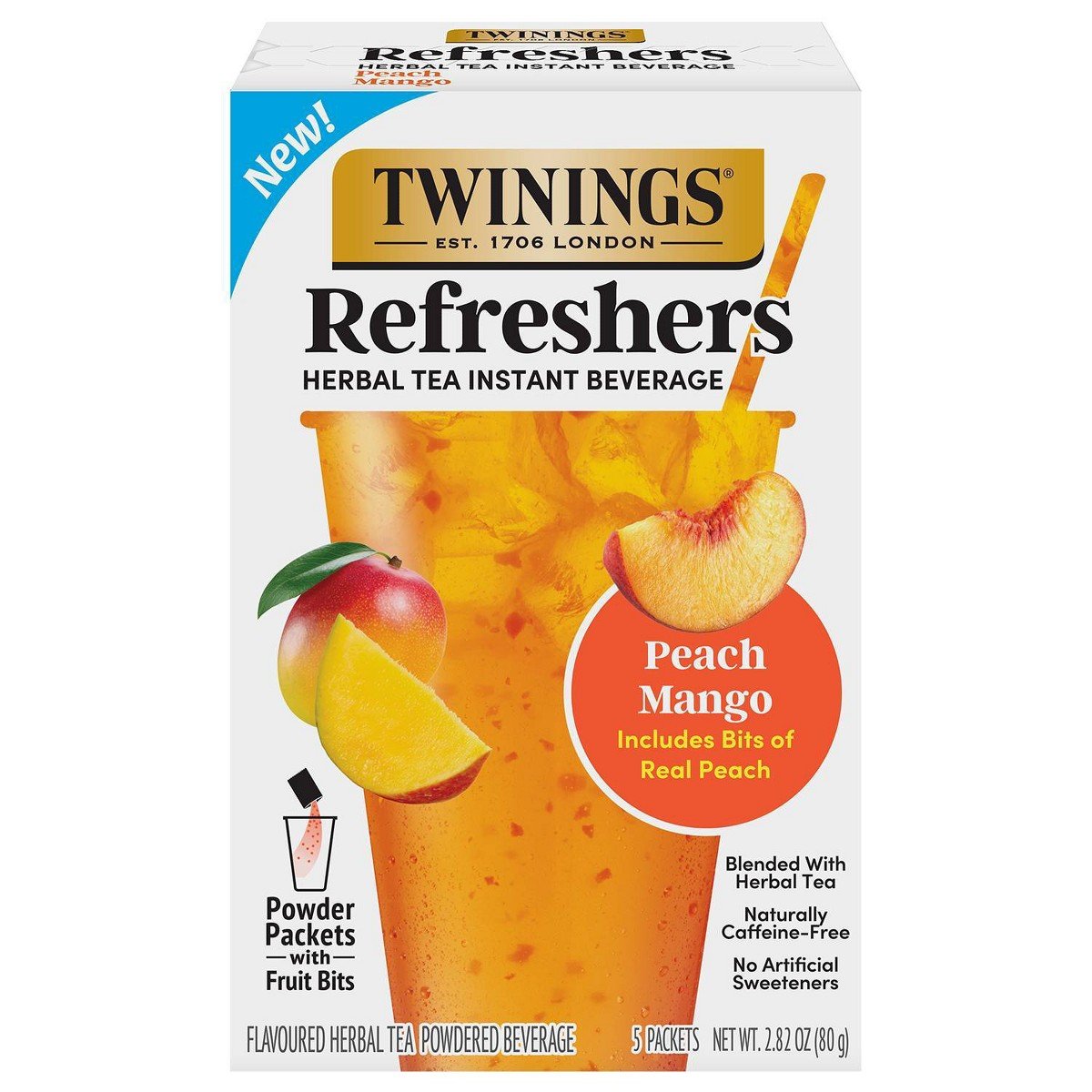 GUEST_36b202a4-e172-4749-aed2-7b3a5fb50400.jpg Twinings Refreshers Peach and Mango Herbal Instant Tea Mix - 2.82oz/5ct: Non-Caffeinated - Image 1