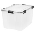 IRIS 74qt WeatherPro Plastic Storage Bin Clear with Lid: Stackable, Moisture-Resistant, Universal Storage, Built-In Handles