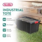 Sterilite 27 Gal Industrial Tote Stackable Storage Bin with Latching Lid, 4 Pack - Image 2