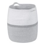 REGALWOVEN Woven Cotton Rope Lightweight Handcrafted Open Storage Bins 14 x 14 x 16.9 Inch 1 Pc White Grey