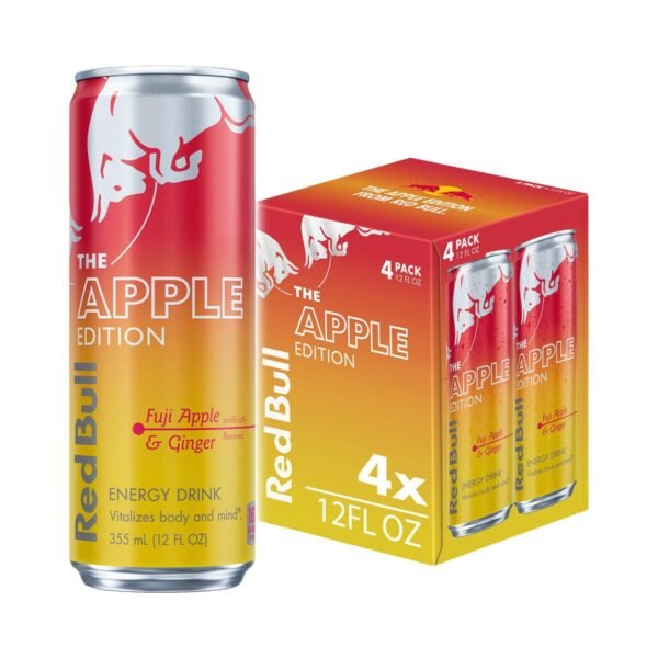 Red Bull Apple Edition Energy Drink - Fuji Apple & Ginger - 4pk/12 fl oz Cans: Low Fat, No Artificial Flavors, Caffeinated