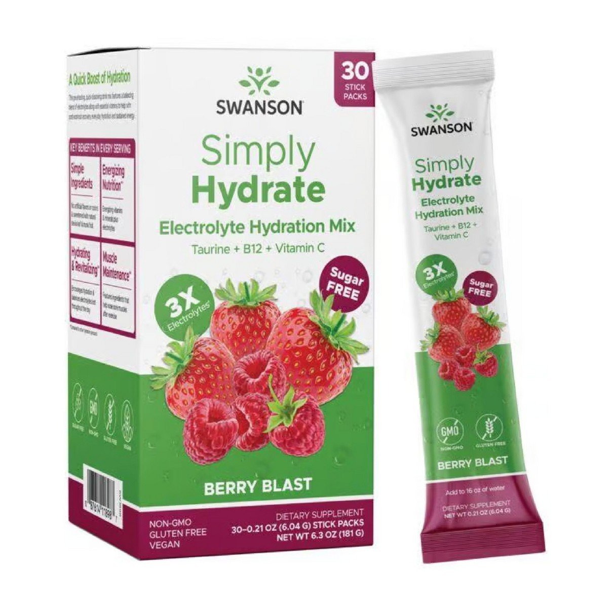 GUEST_3a3e8b84-d437-496a-a5ac-4e15f551501a.jpg Swanson Simply Hydrate Electrolyte Mix - Sugar-Free Berry Blast Flavor - 30 Packets - Image 1