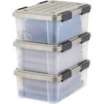 IRIS 16 Qt Storage Bins with Gasket Seal Lid, Clear/Chrome, 3Pk