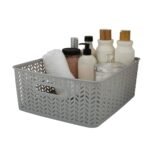 Simplify 2pk Resin Herringbone Storage Tote Medium Gray - Image 4