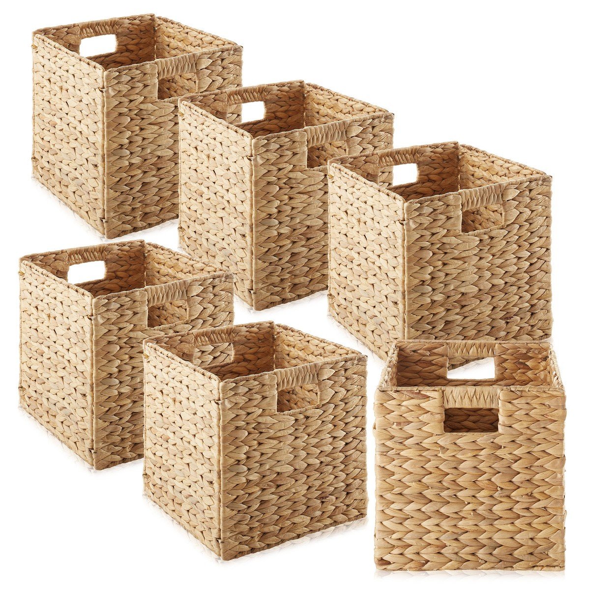 GUEST_3b61f2e6-5a2e-442b-91e7-5973ac9b6975.jpg Casafield 10.5" x 10.5" Water Hyacinth Storage Baskets, Natural - Set of 6 Collapsible Cubes, Woven Bin Organizers for Bathroom, Bedroom, Laundry - Image 1