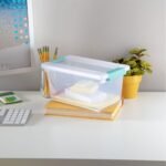 Sterilite Medium Clip Box, Stackable Small Storage Bin with Latching Lid, Plastic Container to Organize Office, Crafts, Clear Base and Lid, 8-Pack - Image 5