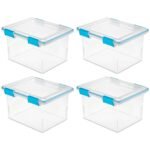 Sterilite Gasket Box, Stackable File Tote Storage Bin with Lid, 32 Quart, 4 Pack