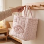 Alilang Floral Quilted Fabric Storage Tote with Handles and Pocket - Pink - Image 3