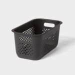 Narrow Medium Rounded Rectangle Decorative Plastic Bin with Cutout Handles Black - Brightroom™