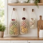 Alilang Macrame Hanging Produce Basket Set Woven Cotton Rope Storage Organizer - Light Beige, Large - Image 2