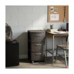 HomeRoots 13" Espresso Heavy Duty Plastic Three Drawer Rolling Storage Cabinet - Image 2