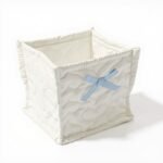 Alilang Quilted Storage Basket with Heart Stitching and Bow Accent -White