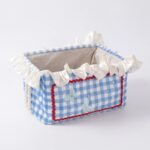 Alilang Gingham Fabric Storage Basket with Ruffle Trim and Handles - Blue