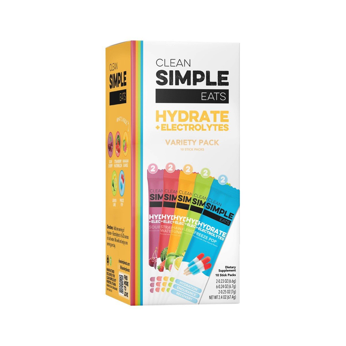GUEST_4c1696f3-2b5e-475d-b20c-8bf2641f8dc7.jpg Clean Simple Eats Hydrate + Electrolytes Variety Pack Electrolyte Supplement Powder - Watermelon/Lime/Lemon/Orange/Cherry/Guava - 2.4oz/10pk - Image 1