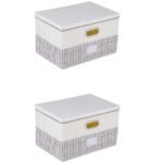 REGALWOVEN Storage Cube, Fabric Storage Bin with Handles for Shelves, Plaid Collapsible Storage Basket for Clothes Beige 15*9.8*8.3in