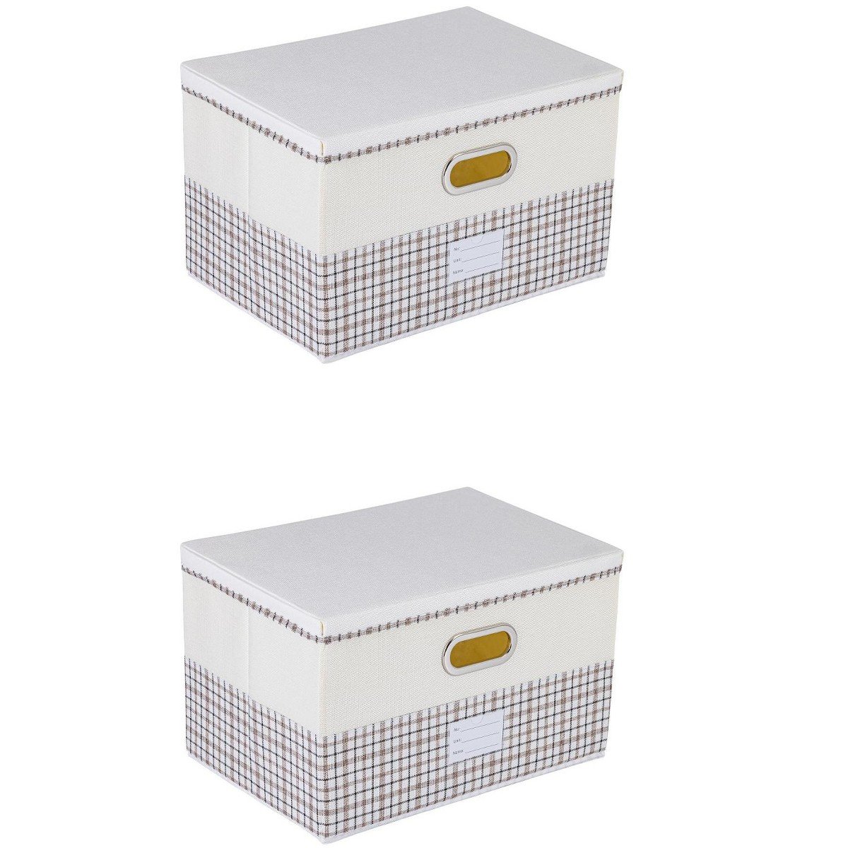GUEST_4c966532-5e85-41e9-9e64-7b362bc7254c.jpg REGALWOVEN Storage Cube, Fabric Storage Bin with Handles for Shelves, Plaid Collapsible Storage Basket for Clothes Beige 15*9.8*8.3in - Image 1