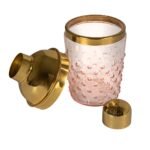 Storied Home Hand-Blown Glass and Stainless Steel Hobnail Cocktail Shaker, Pink and Gold - Image 3