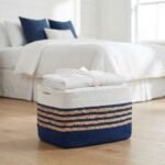 REGALWOVEN 2 Pack Woven Storage Basket, Shelf Closet Storage Bin for Blankets, Shoes, with Hidden Handles for Home Blue White 15*9.8*9.1in - Image 2