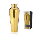 Viski Parisian Cocktail Shaker for Margarita, Whiskey Sour, Espresso Cocktails, Contoured Stainless Steel Barware for Parties, Bar Gifts, 25oz, Gold