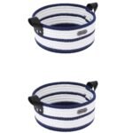 REGALWOVEN 2 Pack Woven Storage Basket with Leather Handles, Key Tray Bowl for Entryway Desk, Home Decor Dark Blue 7.9*3.9in