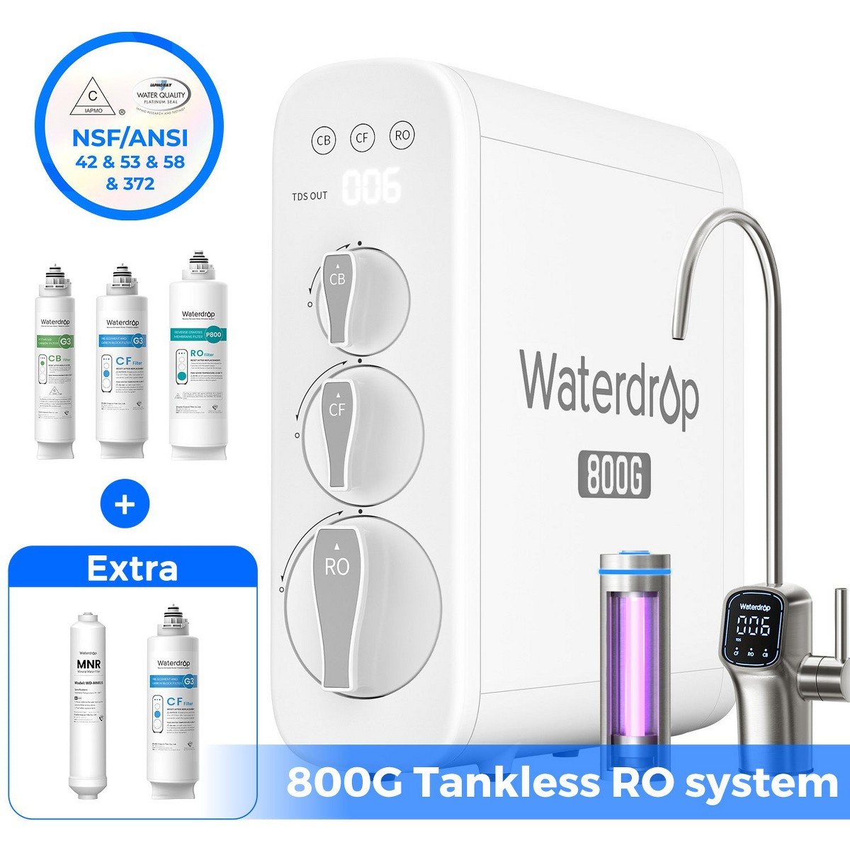 GUEST_4f414e65-54c0-4c0b-b192-2eb5fbec4ddd.jpg Waterdrop G3P800 Reverse Osmosis System, 800GPD,Tankless Under Sink with LED Purifier,Extra N1CF and Remineralization Independent Filters - Image 1