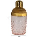 Storied Home Hand-Blown Glass and Stainless Steel Hobnail Cocktail Shaker, Pink and Gold - Image 2