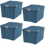 IRIS 74 Qt Airtight Plastic Storage Bin with Lid and Seal and Secure Latching Buckles, Navy, 4Pk