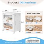 VECELO 2-Tier Stackable Storage Bins with Lid, Foldable PP Storage Cabinet Home Organizer with Lockable Wheels, White - Image 2