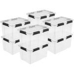 Sterilite 8-Pack 54 Qt Gasket Box, Clear Stackable Storage Bins with Black Latching Lids, Dust- and Water-Resistant for Home Organization