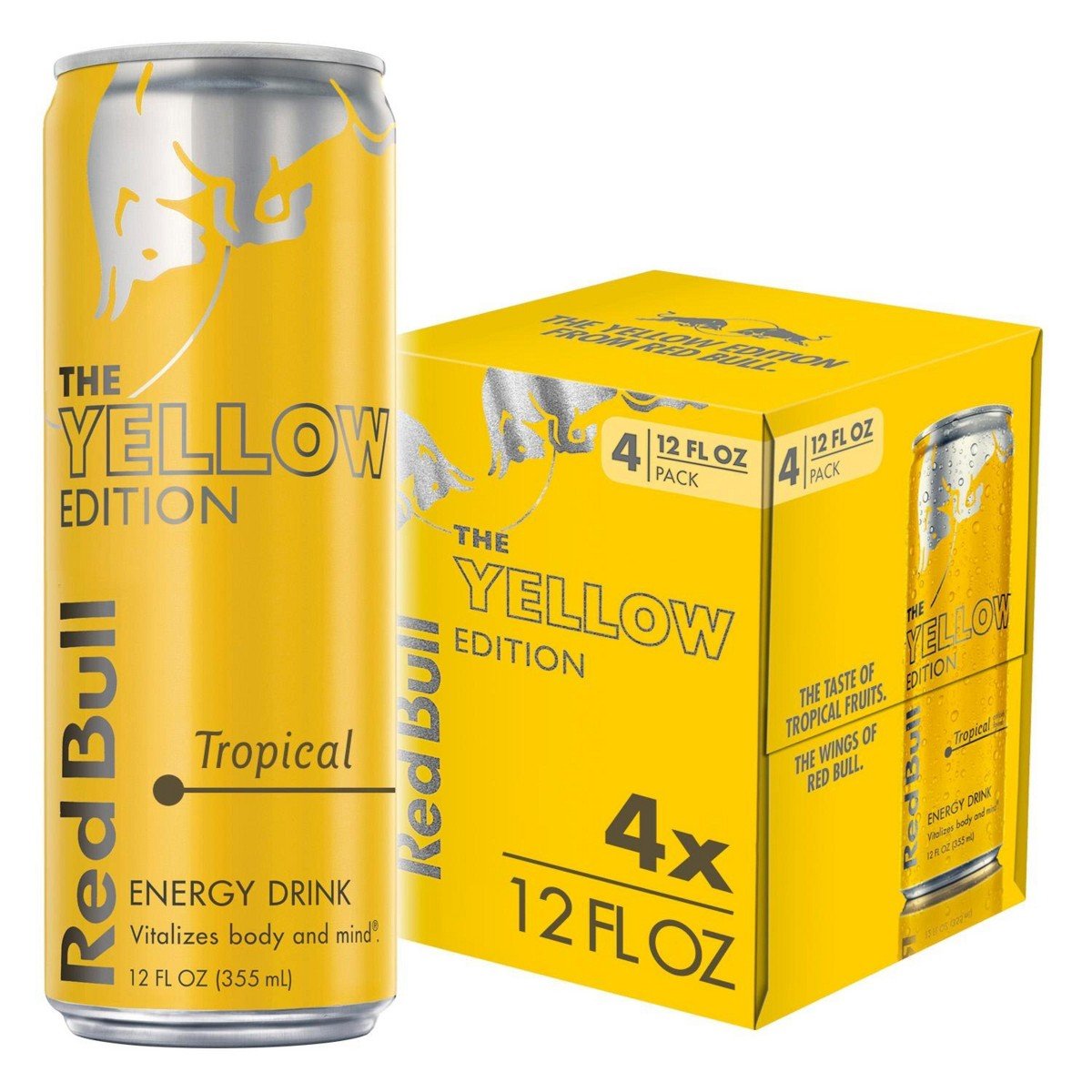 GUEST_514a77ba-f863-4188-9283-7b97f220a2a3.jpg Red Bull Yellow Edition Energy Drink - Tropical 4pk/12 fl oz Cans: Caffeinated, Low Fat, No Artificial Flavors - Image 1