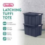 Sterilite Tuff1 30 Gal Plastic Storage Tote Bin w/Latching Lid, Blue (16 Pack) - Image 4