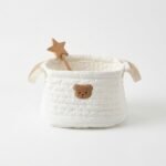 Alilang Soft Fabric Storage Basket with Embroidered Teddy Bear Design and Side Handles 7.8x7.8x6.7in - WhiteB - Image 3