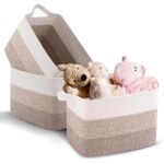 Cheer Collection Cotton Rope Storage Baskets – Set of 3 Durable Woven Bins for Laundry, Toys, Towels in Tan for Home Organizing