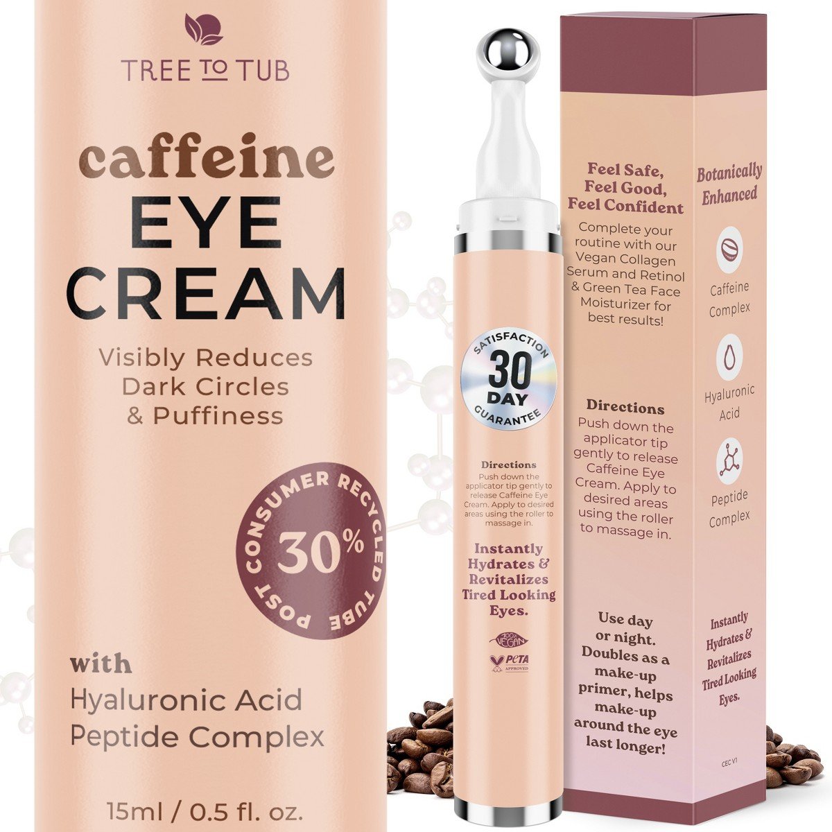 GUEST_54216492-afef-4cfd-846b-269fe6733872.jpg Tree To Tub Caffeine Eye Cream - Hydrating & Firming Under Eye Cream for Dark Circles, Eye Roller for Puffy Eyes, Reduces the Look of Puffiness - Image 1