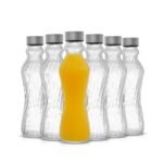 JoyJolt Spring Glass Fluted Water Bottles with Stainless Steel Cap - 16 oz Glass Juice Bottles - Set of 6